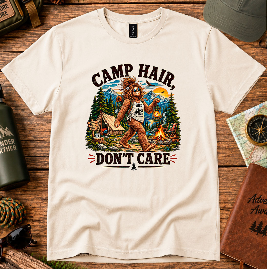 Camp Hair Don't Care Bigfoot T-Shirt