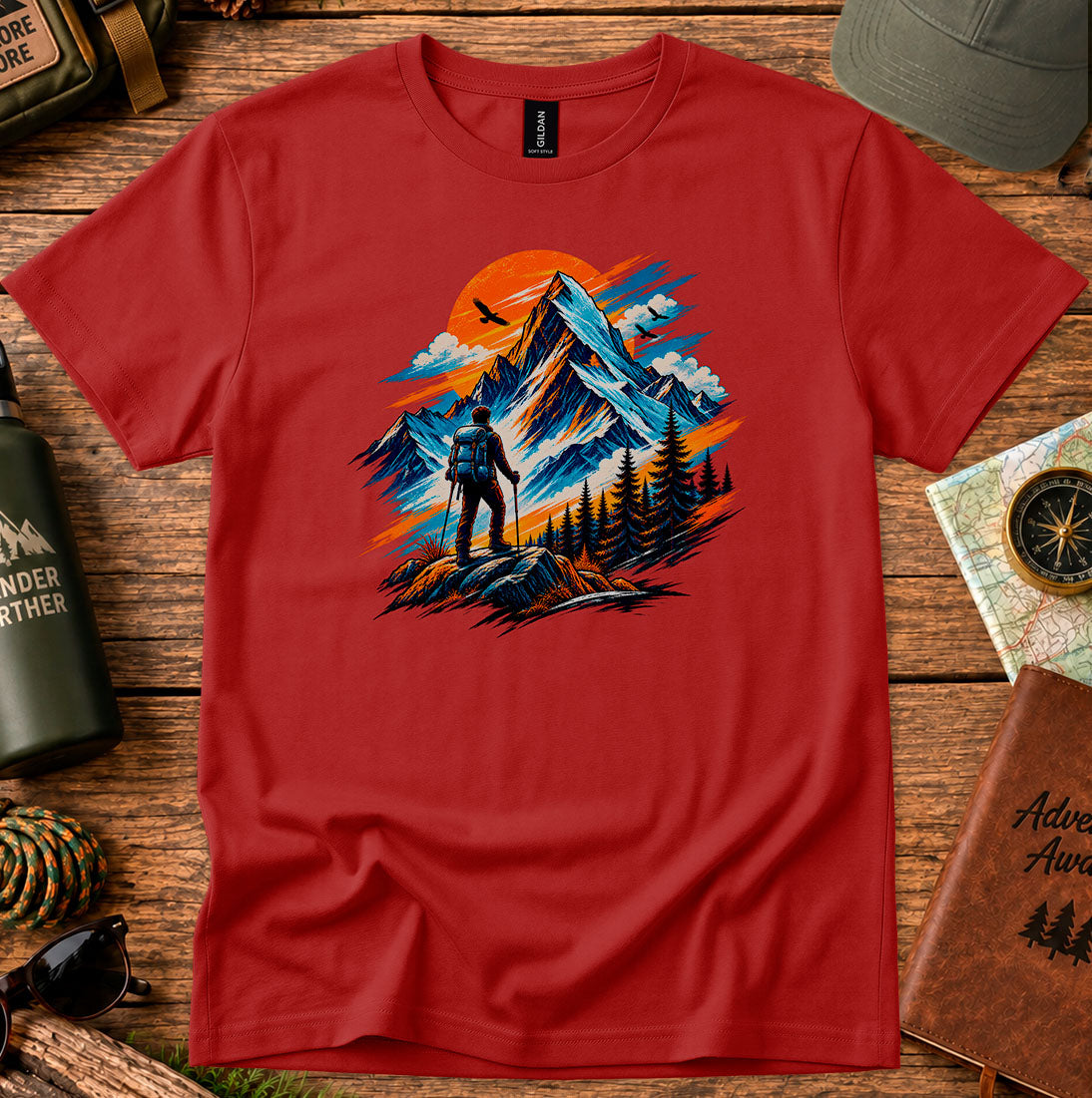 Sunset Mountain Hiker Silhouette T-Shirt
