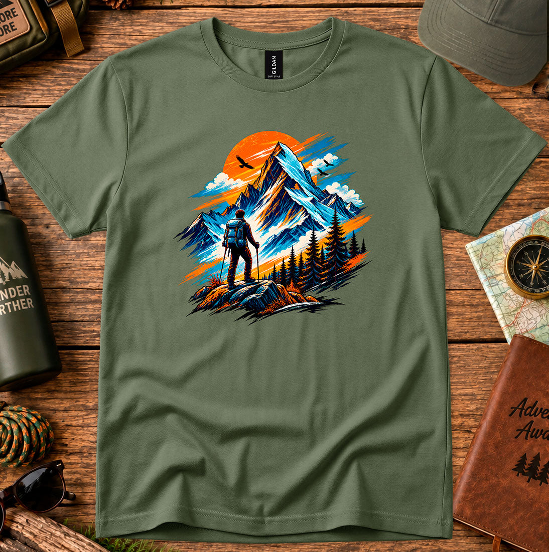 Sunset Mountain Hiker Silhouette T-Shirt