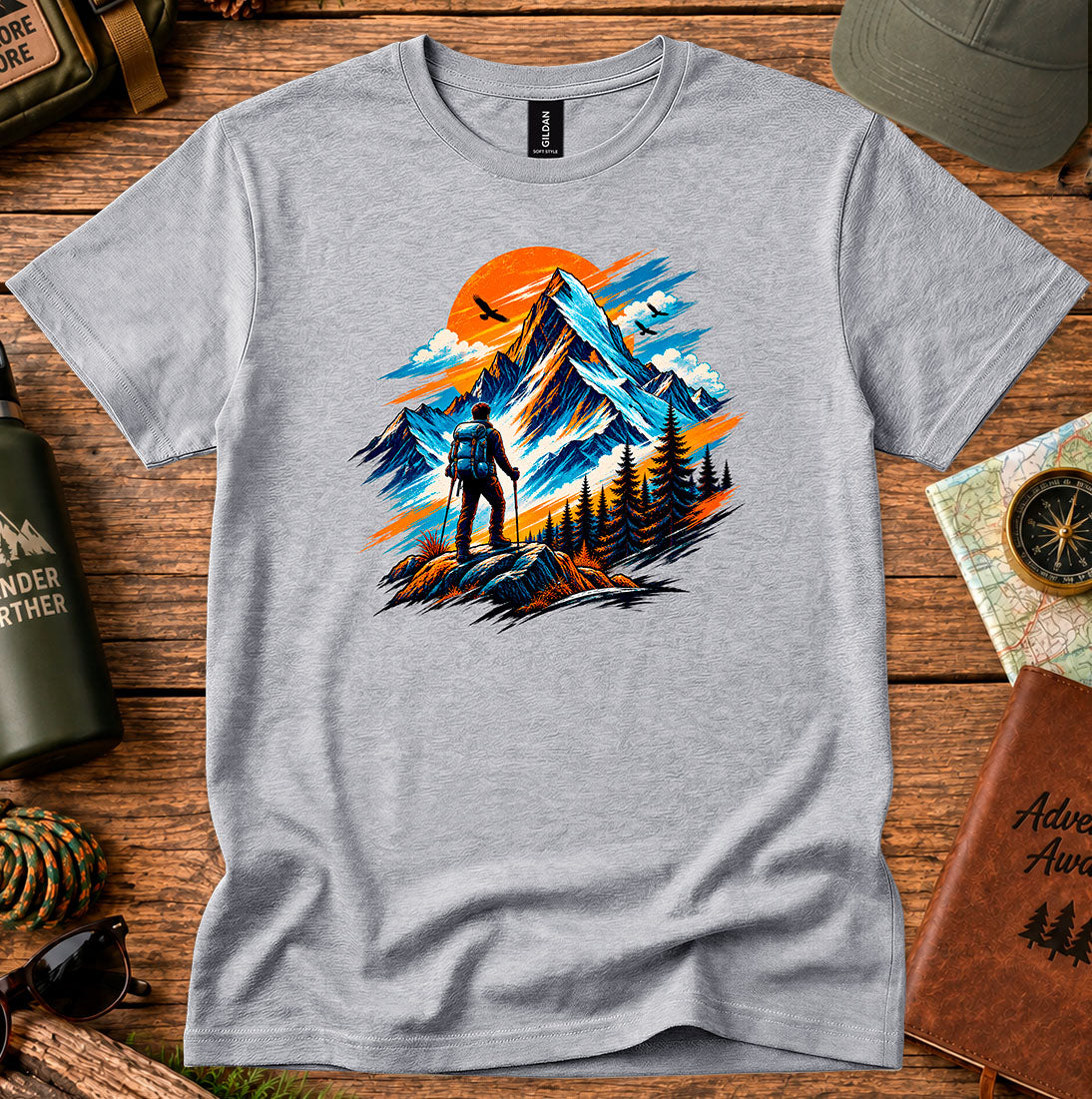 Sunset Mountain Hiker Silhouette T-Shirt