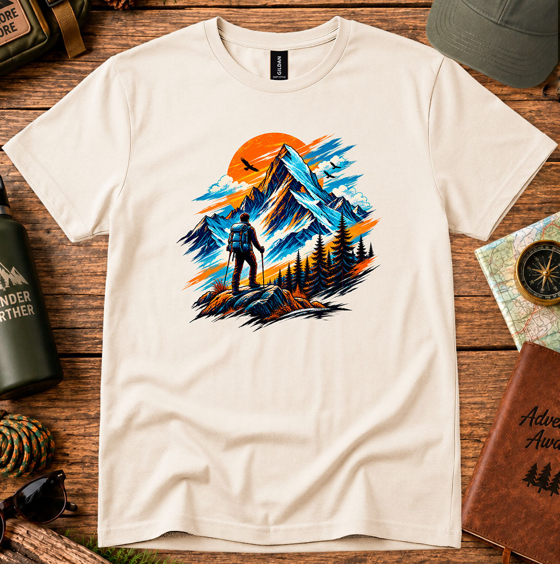 Sunset Mountain Hiker Silhouette T-Shirt