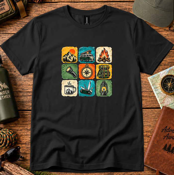 Camp Icons Graphic T-Shirt — Vintage Outdoor Adventure Tee