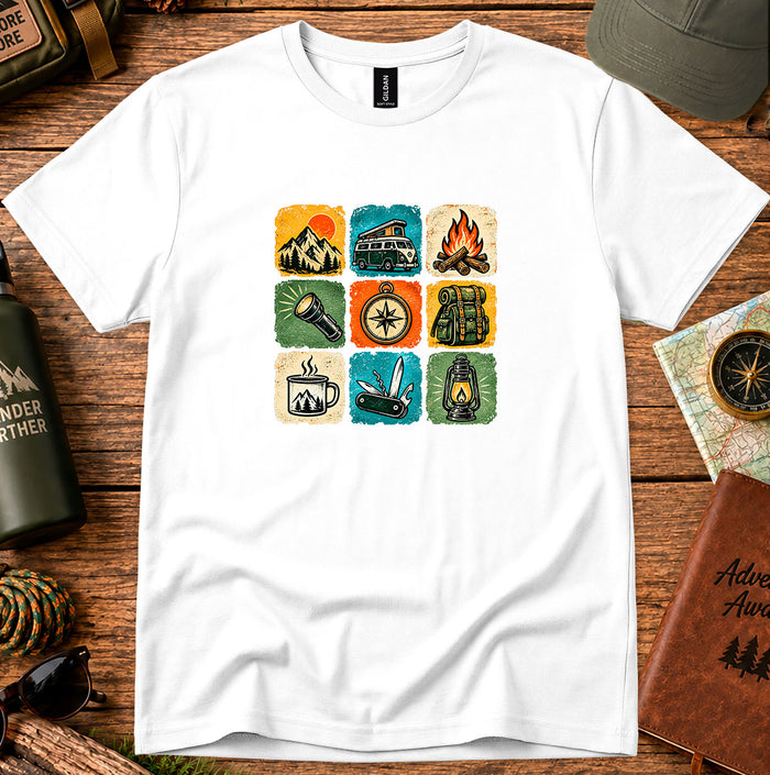 Camp Icons Graphic T-Shirt — Vintage Outdoor Adventure Tee
