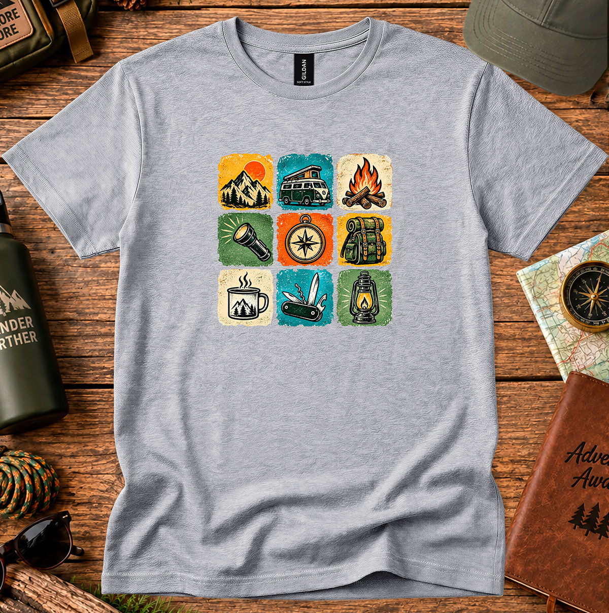 Camp Icons Graphic T-Shirt — Vintage Outdoor Adventure Tee