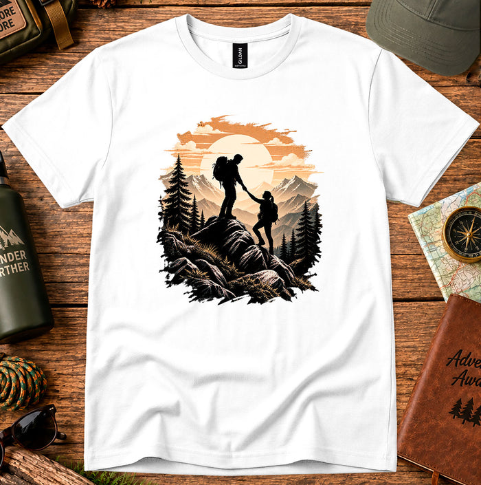 Hiking Adventure Graphic Tee — Mountain Trail Silhouette T-Shirt