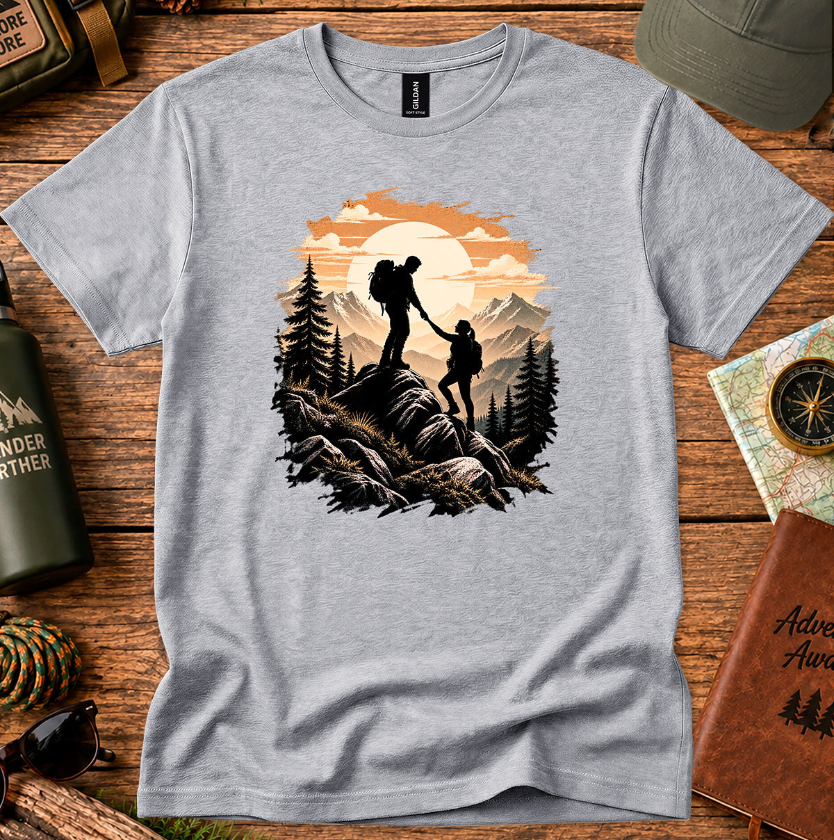Hiking Adventure Graphic Tee — Mountain Trail Silhouette T-Shirt