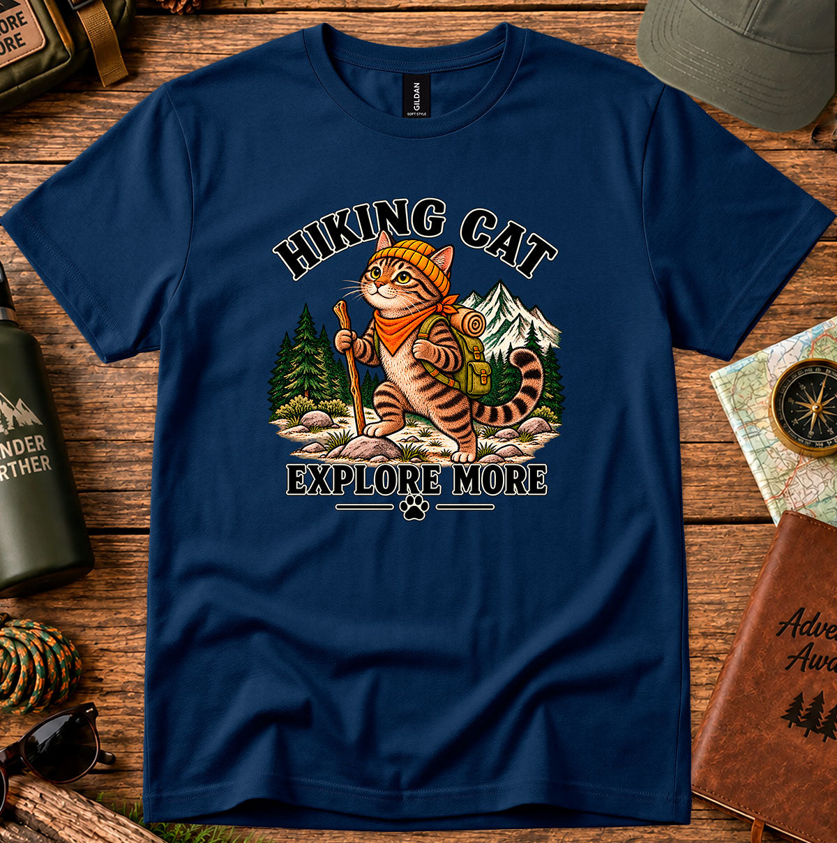 Hiking Cat T-Shirt – "Explore More" Outdoor Adventure Tee