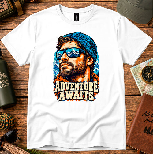 Adventure Awaits T‑Shirt — Retro Outdoorsman Graphic Tee