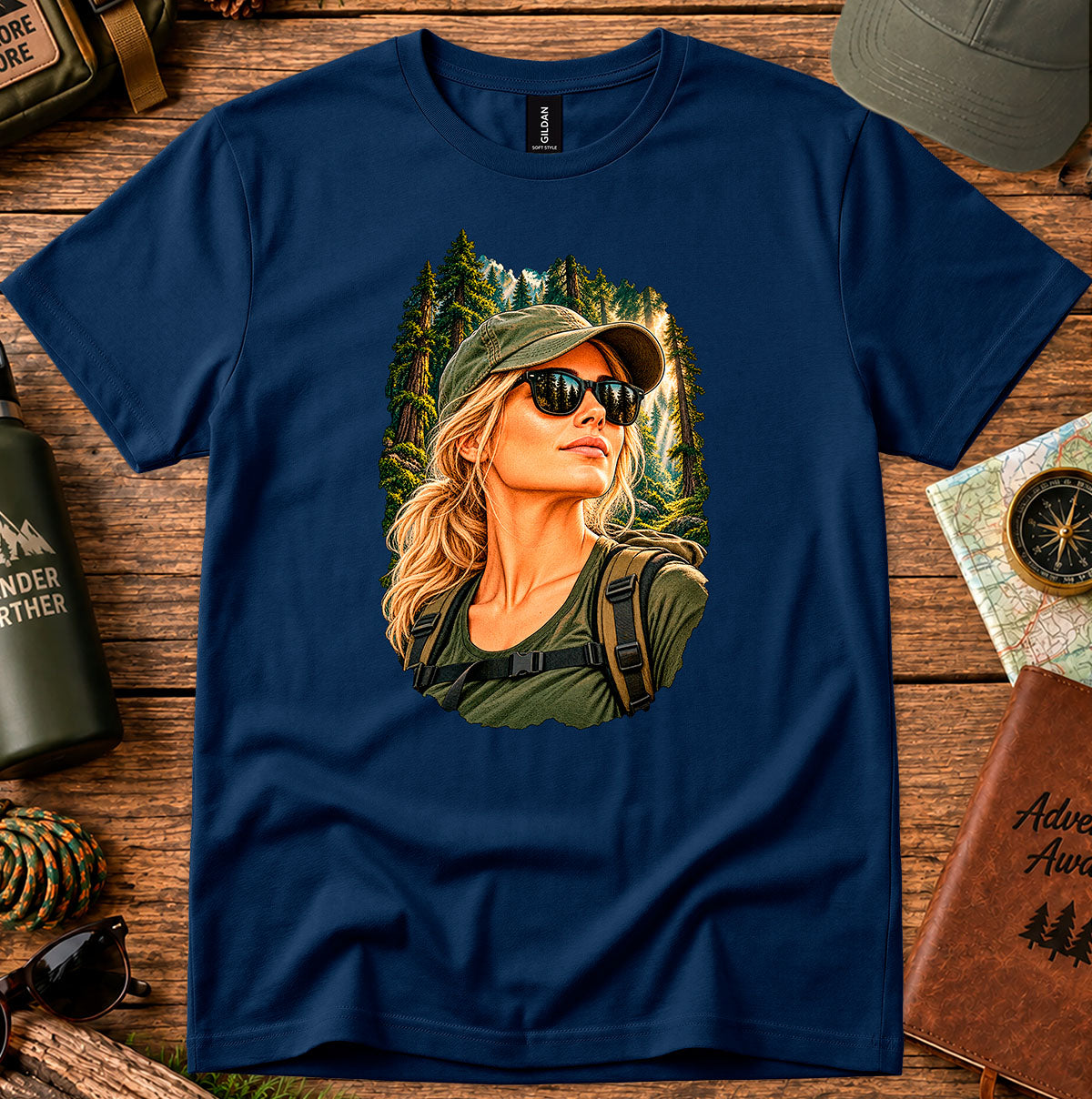 Adventure Woman T-Shirt — Forest Hiker Graphic Tee