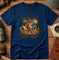 T-shirt featuring a playful camping graphic with Camp Hair Don't Care lettering