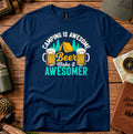 T-shirt featuring a retro camping badge with beer mugs and pine silhouettes