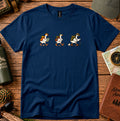 T-shirt featuring a playful trio of hiking ducks