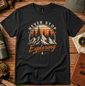 T-shirt featuring a vintage-inspired mountain scene with pine trees