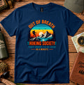 T-shirt featuring hikers on a sunlit ridge with Out of Breath lettering