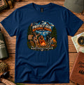 T-shirt featuring pine trees and a campfire with Protect Our National Parks lettering